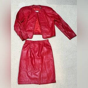Evan Davies Petites Vintage Women's Red Leather Jacket and Skirt Set